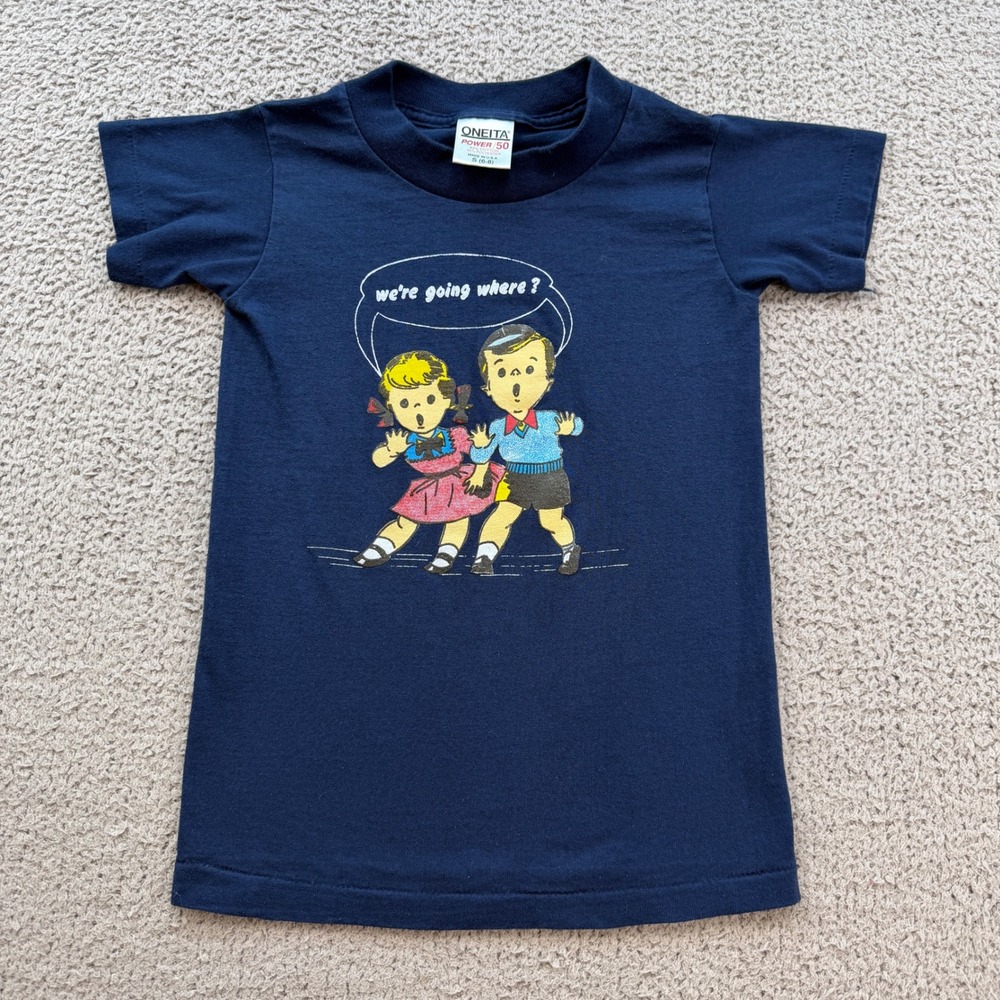 Vintage Oneita Kids Navy Bengies Drive-In Theatre T-Shirt Single Stitch S 6-8